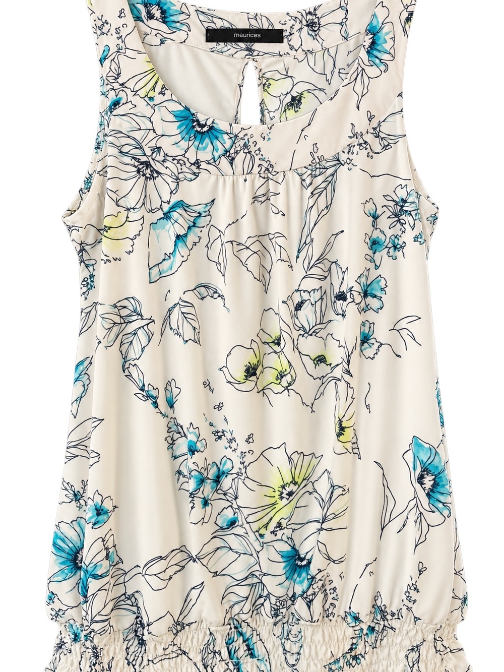 Maurices White Tank with Blue and Light Green Floral Sketch